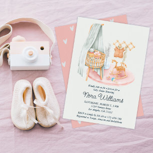 Boho Minimalist Nursery Girl Baby Shower Invitation