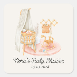 Boho Minimalist Nursery Girl Baby Shower Square Sticker