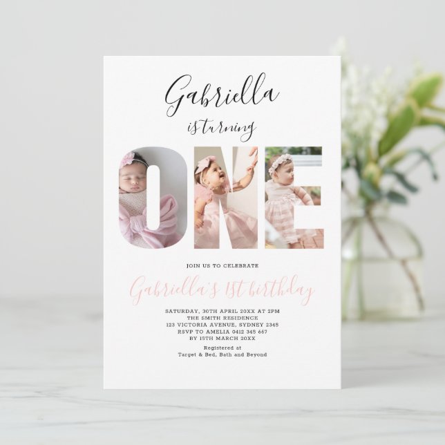 Boho Minimalist One Photo 1st Birthday Invitation (Standing Front)