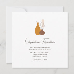 Boho Minimalist Plant Pots Wedding Reception  Invitation