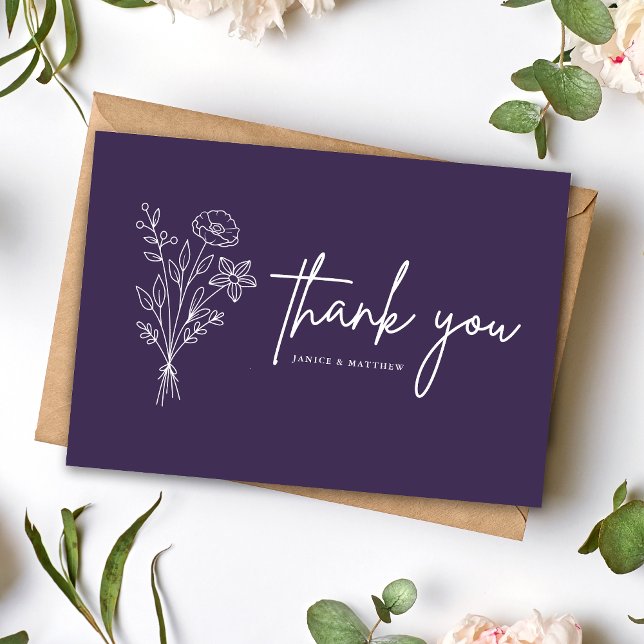 Boho Minimalist Purple Wedding Thank You Postcard (Creator Uploaded)