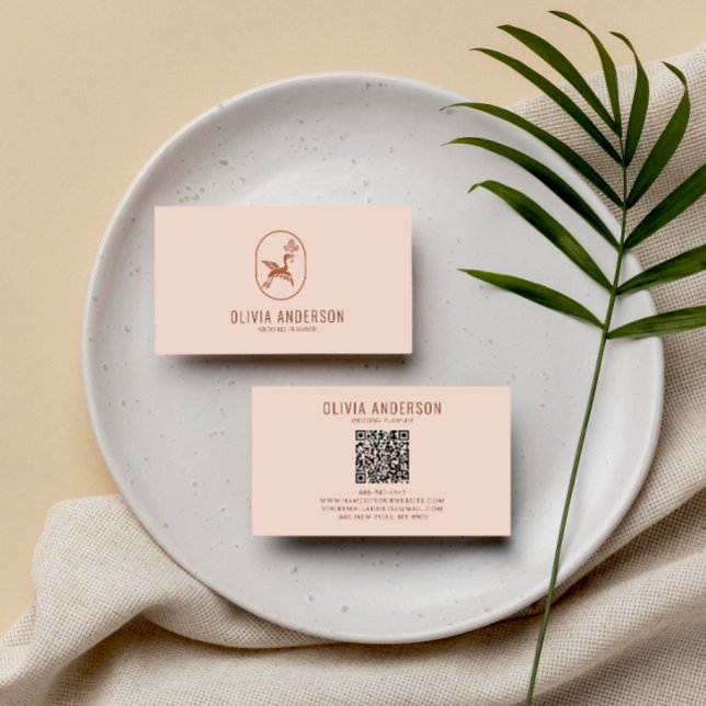 Boho Minimalist QR Code Terracotta Unique Logo Business Card (Creator Uploaded)