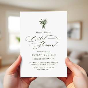 Boho Minimalist Script Olive Green Bridal Shower Invitation