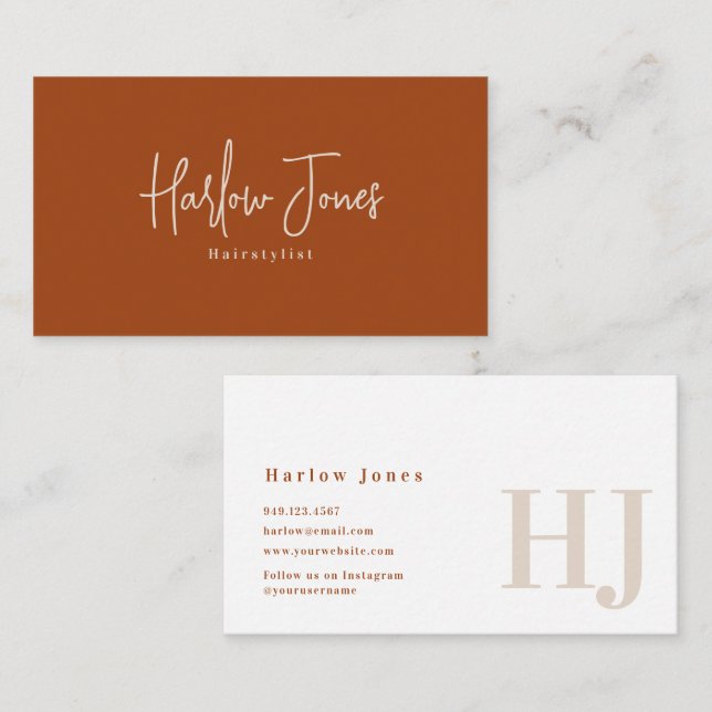 Boho Minimalist Signature Terracotta Business Card (Front/Back)