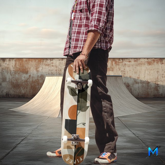 Boho Minimalist Skateboard - Earthy Geometric Leaf (Creator Uploaded)