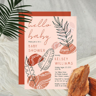 Boho Minimalist Terracotta Blush Hello Baby Shower Invitation