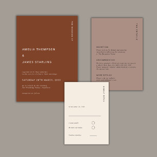 Boho Minimalist Terracotta Fall Simple Wedding Invitation