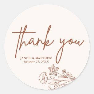 Boho Minimalist Terracotta Thank You Wedding Favou Classic Round Sticker
