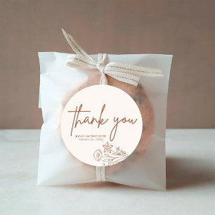 Boho Minimalist Terracotta Thank You Wedding Favou Classic Round Sticker