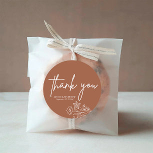 Boho Minimalist Terracotta Thank You Wedding Favou Classic Round Sticker