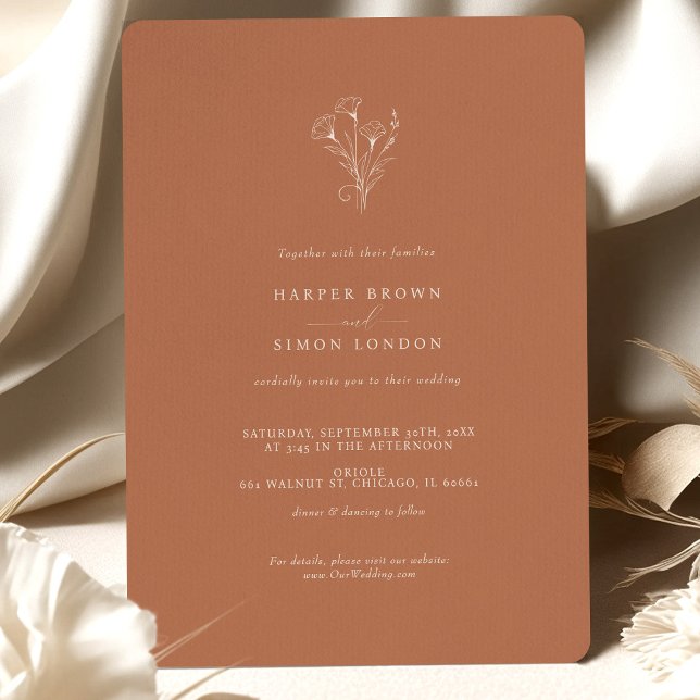 Boho Minimalist Terracotta Wedding Invitation (Creator Uploaded)