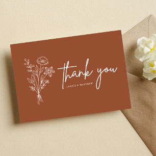 Boho Minimalist Terracotta Wedding Thank You Postcard