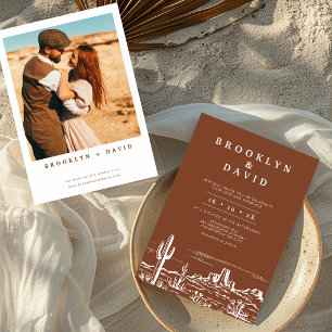 Boho Minimalist Terracotta Western Desert Wedding  Invitation