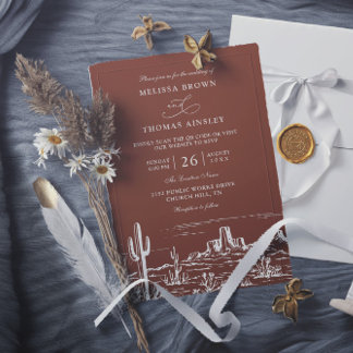 Boho Minimalist Terracotta Western QR Code Wedding Invitation