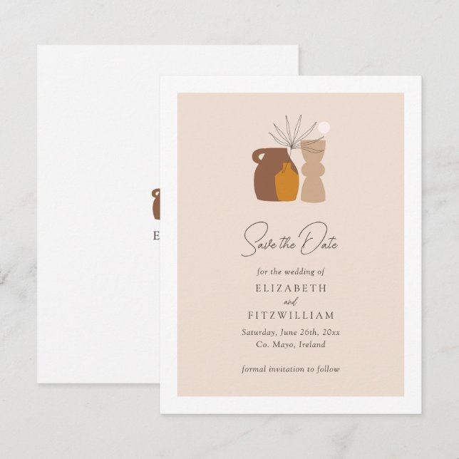 Boho Minimalist Vases Initials Wedding Of Save The Date (Front/Back)