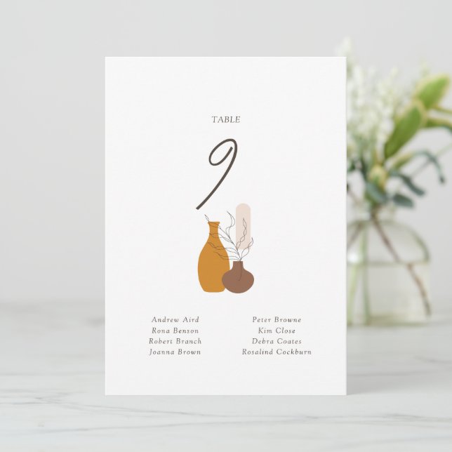 Boho Minimalist Vases Wedding Seating Chart Card (Standing Front)