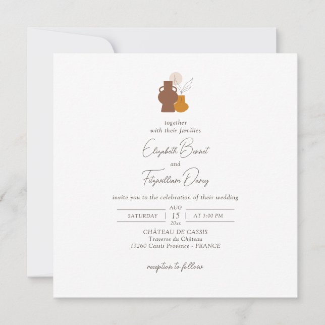 Boho Minimalist Vases Wedding Square Invitation (Back)