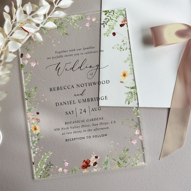 Boho Minimalist Wildflower Wedding Acrylic Invitations (Creator Uploaded)