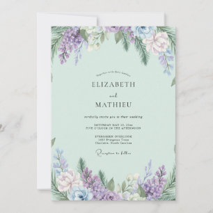 Boho Mint Amethyst Wisteria Wedding Invitation