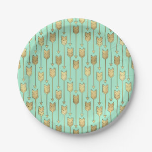 Boho Mint and Faux Gold Arrows Pattern Paper Plate