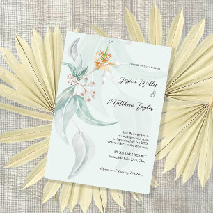 Boho Mint Eucalyptus Watercolor Illustration Invitation