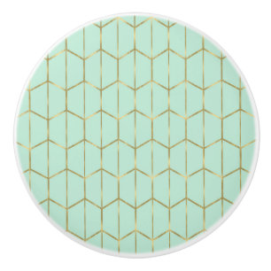 Boho Mint Green Hexagon Gold & Geometric Glam Ceramic Knob