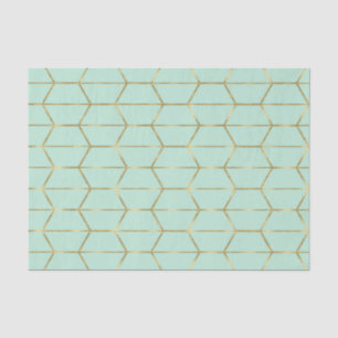Boho Mint Green Hexagon Gold Geometric Sweet 16 Tissue Paper