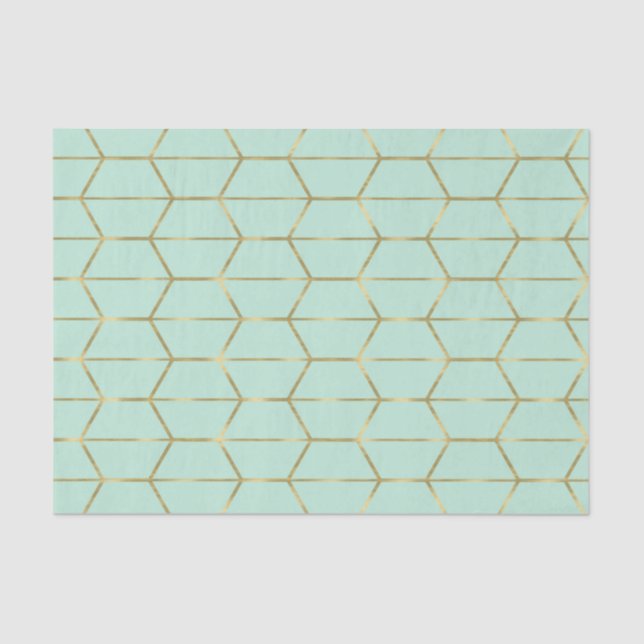 Boho Mint Green Hexagon Gold Geometric Sweet 16 Tissue Paper (Front)