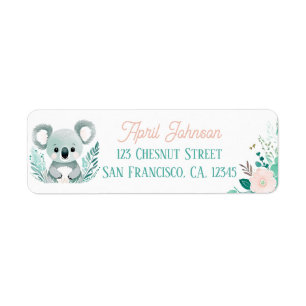 Boho Mint Green Koala Return Address Labels 