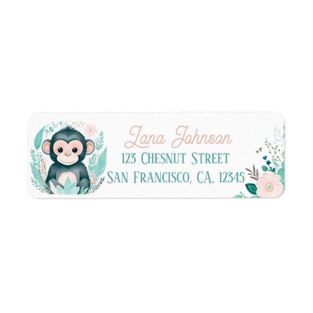 Boho Mint Green Monkey Return Address Labels  (Front)