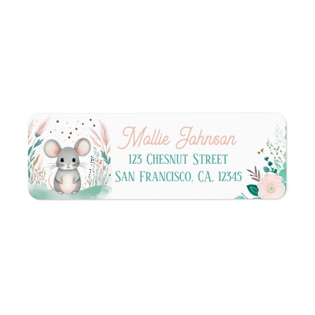 Boho Mint Green Mouse Return Address  (Front)