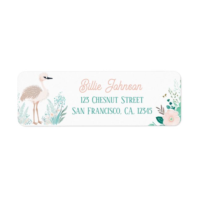 Boho Mint Green Ostrich Return Address Labels  (Front)