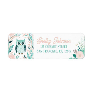Boho Mint Green Owl Return Address Labels 