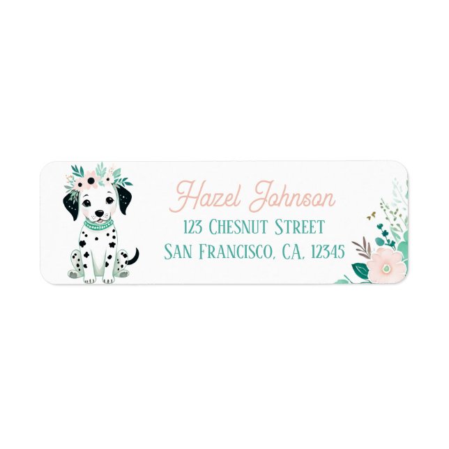 Boho Mint Green Puppy Dalmatian Return Address (Front)