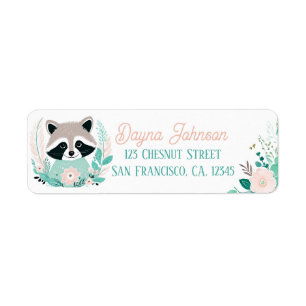 Boho Mint Green Racoon Return Address Labels