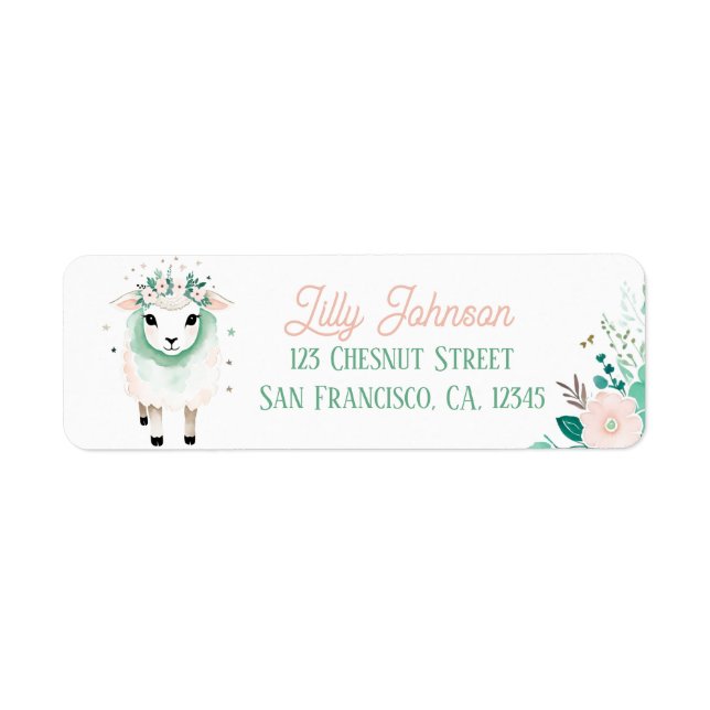 Boho Mint Green sheep Return Address Labels  (Front)