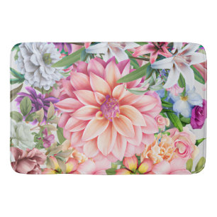 Boho mixed floral Lily wildflowers pattern summer Bath Mat