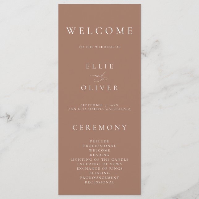 Boho Mocha Mousse Elegant Minimalist Wedding Programme (Front)