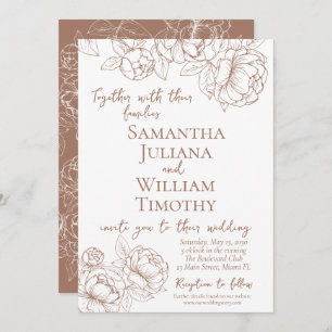 Boho Mocha Mousse Floral Elegant Modern Wedding Invitation