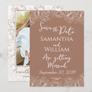 Boho Mocha Mousse Floral Modern Photo Wedding Save The Date