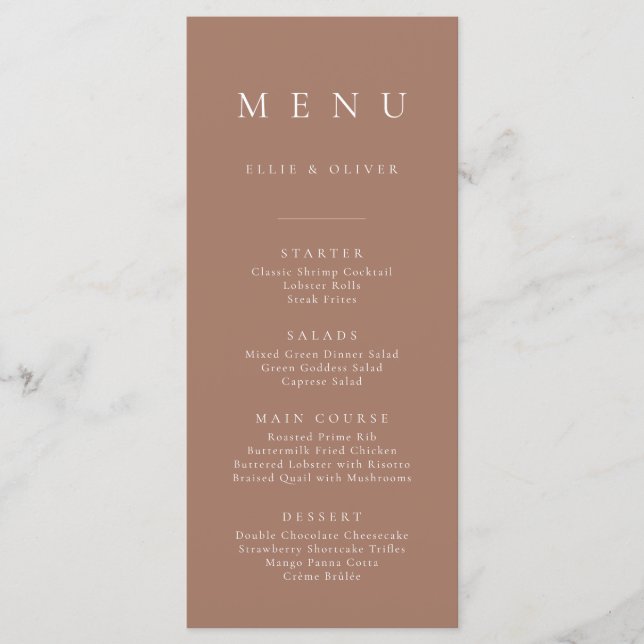 Boho Mocha Mousse Minimalist Simple Flat Menu (Front)