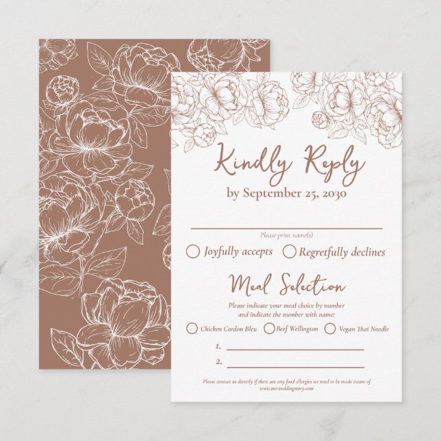 Boho Mocha Mousse Modern Wedding Meal Options and RSVP Card (Front/Back)