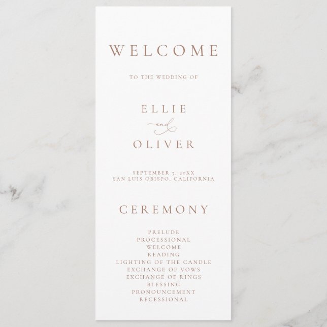 Boho Mocha Mousse White Elegant Minimalist Wedding Programme (Front)