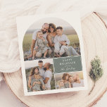 Boho Modern 4 Photo Collage Arch Christmas Budget<br><div class="desc">Make your Christmas cards stand out with this minimal boho design, featuring an arch-shaped photo collage with three of your favourite photos and a custom greeting. A sage green panel highlights your family name in elegant handwritten script calligraphy. The back features a fourth landscape photo with space for a personal...</div>