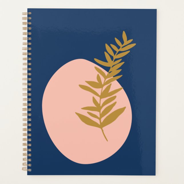 Boho Modern Abstract Botanical Art Pink Blue Gold Planner (Front)