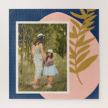 Boho Modern Abstract Botanical Blue Custom Photo Jigsaw Puzzle<br><div class="desc">This stylish custom puzzle features a pretty boho botanical illustration with abstract shapes in pink,  blue,  and gold. Personalize it with your name and photo. Great gift idea!</div>