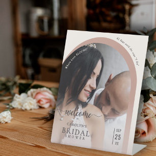 Boho Modern Arch Photo Bridal Shower Welcome Pedestal Sign