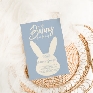 Boho Modern Blue Bunny Baby Boy Shower Invitation