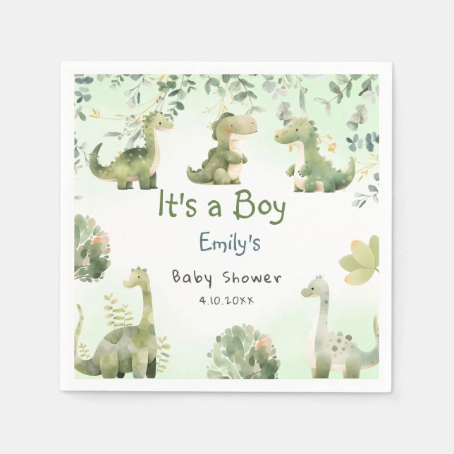 Boho Modern Boho Watercolor Dinosaur Greenery Boy  Napkin (Front)