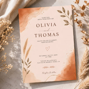 Boho Modern Botanical Elegant Terracotta Wedding Invitation